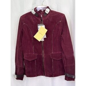 Bradley Bayou Genuine Leather Suede Jacket Burgundy Moto‎ Biker Small NWT